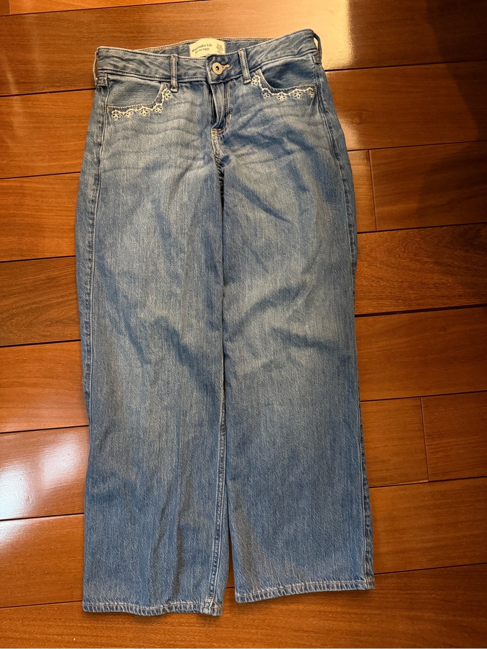 abercrombie kids Light Blue Straight Leg Jeans with Embroidered Pockets
